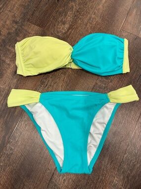 Victoria's Secret Turquoise and Lime Bandeau Bikini Set